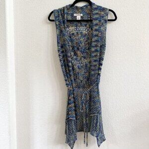 Arden B. Crochet Women's Wrap Vest Jacket SZ‎ S Boho Blue Yellow
